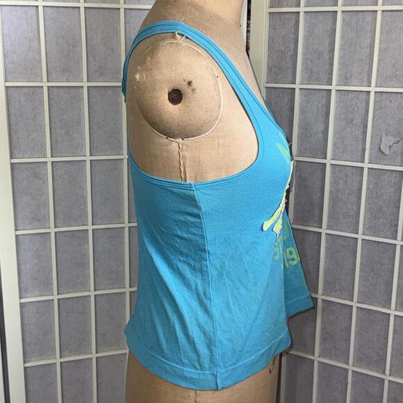 Y2K Vintage Aeropostale Blue Green Embroidered Logo Cross Cross Tank Top - Picture 3 of 15